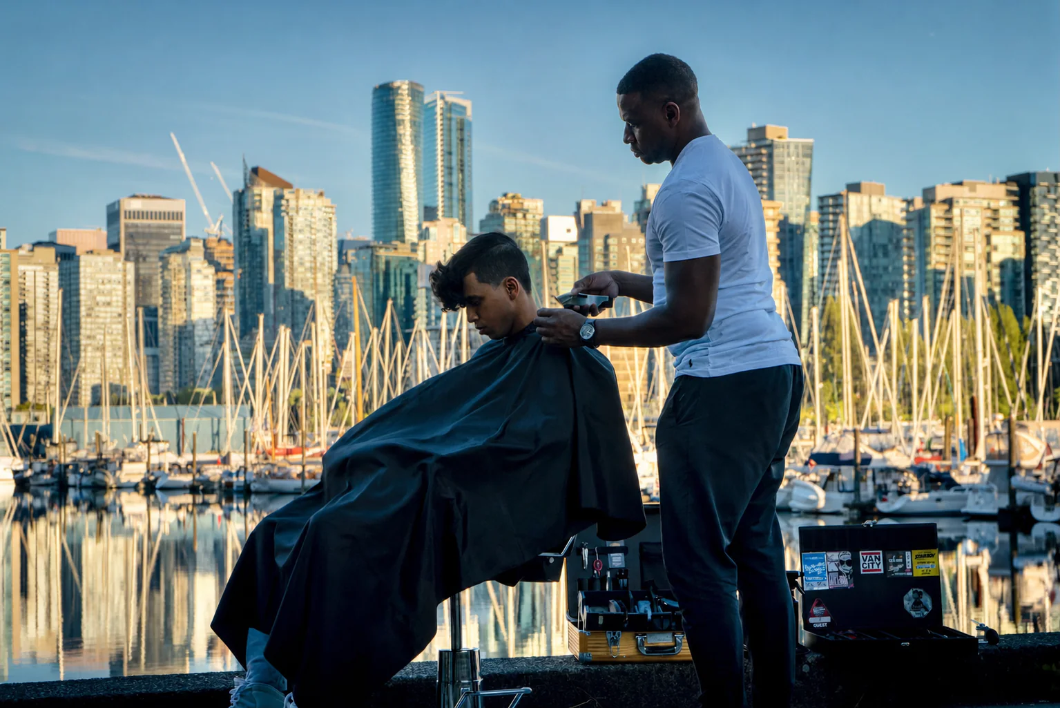 Junior working with a client outdoors in Vancouver